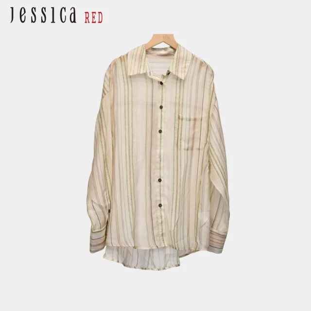 【Jessica Red】清涼透氣天絲條紋長袖襯衫R43309