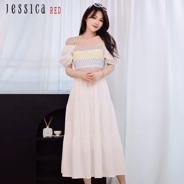 【Jessica Red】清新甜美短袖長洋裝R43712