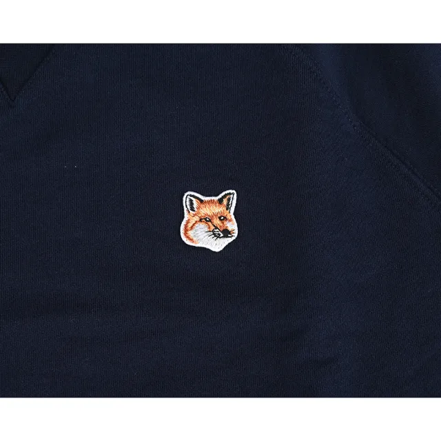 【Maison Kitsune】Maison Kitsune LOGO狐狸布章純棉插肩長袖T恤(男款/海軍藍)