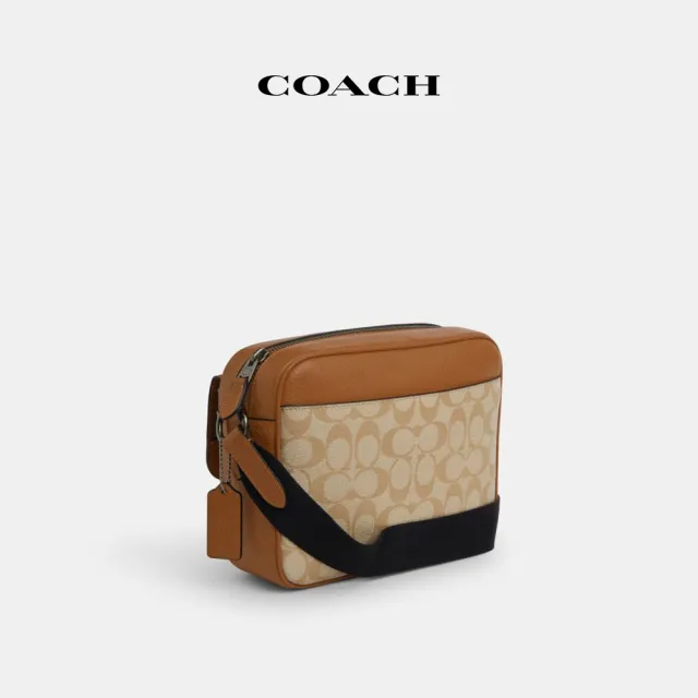 【COACH蔻馳官方直營】HUDSON經典Logo撞色斜背手袋-QB/淺馬鞍棕色混合色(CR339)