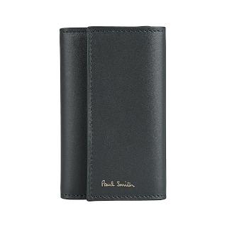 【Paul Smith】PAUL SMITH燙金字LOGO小牛皮拼接小羊皮內壓釦式6鉤環鑰匙包(綠x內裡多色)