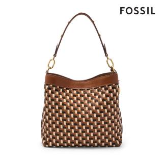 【FOSSIL 官方旗艦館】Jessie 真皮肩背水桶包-棕色編織 ZB11006249