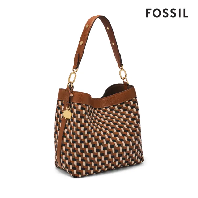 【FOSSIL】Jessie 真皮肩背水桶包-棕色編織 ZB11006249