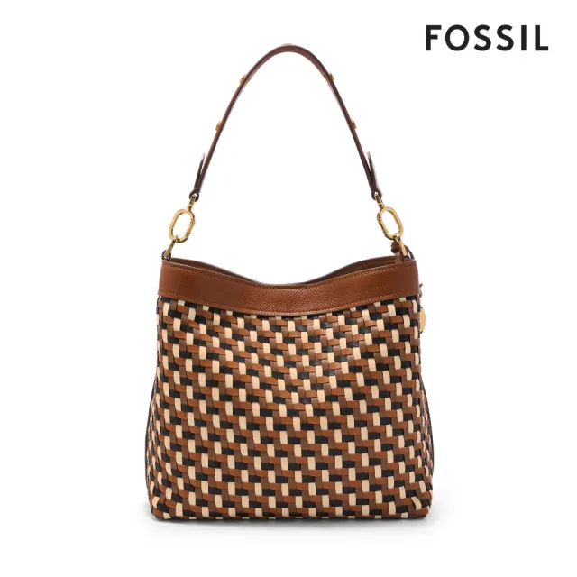 【FOSSIL】Jessie 真皮肩背水桶包-棕色編織 ZB11006249