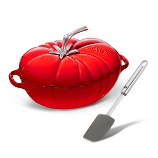 【法國Staub】櫻桃紅番茄造型琺瑯鑄鐵鍋25cm+矽膠攪拌匙(德國雙人牌集團官方直營)