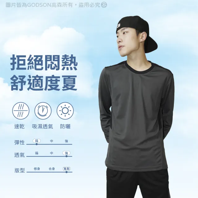【GODSON】男吸濕排汗衣 防曬長袖 登山長袖 運動上衣(台灣製 抗UV50+)