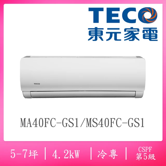 TECO 東元 5-7坪定頻單冷一對一冷氣(MS40FC-GS1/MA40FC-GS1)
