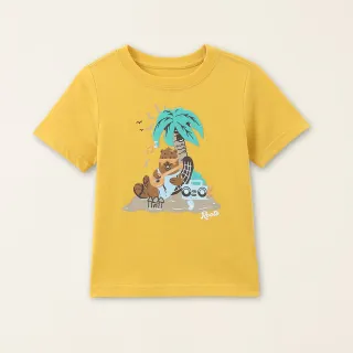 【Roots】Roots小童-海洋生活家系列 熱帶島嶼海狸有機棉短袖T恤(黃色)