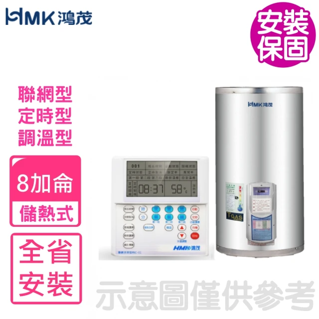 HMK 鴻茂 8加侖調溫型附線控橫掛式儲熱式電熱水器(EH-