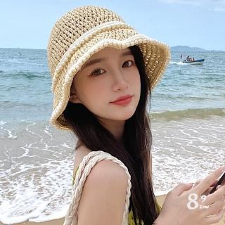 【89 zone】法式森系蒲公英刺繡純色 漁夫帽 草帽 太陽帽 防風帽 防曬帽 遮陽帽(米/卡其)