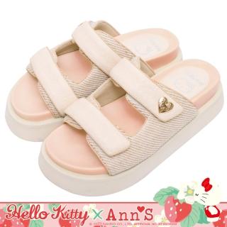 【Ann’S】Ann’S X Sanrio三麗鷗 HELLO KITTY聯名進階厚底涼鞋2.0!雙帶滿版烙印異材質拼接涼拖鞋4.5cm(杏)