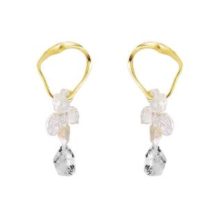【Olivia Yao Jewellery】天然珍珠 赫基蒙水晶 金色浪花耳環(RIPPLE Collection)