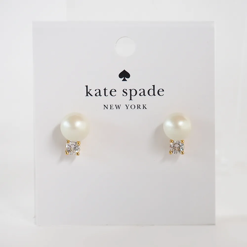 【KATE SPADE】珍珠水鑽耳環(奶油白色)