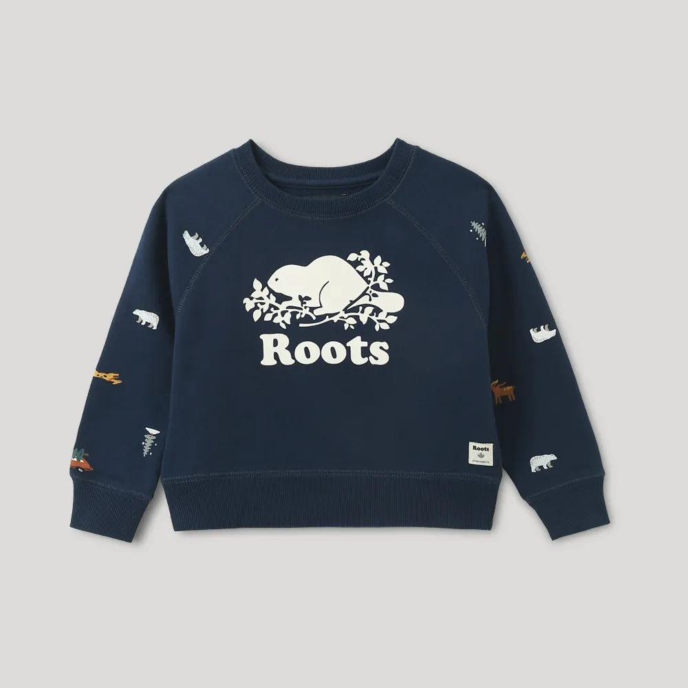 【Roots】Roots小童-經典傳承系列 溫馨佳節印花圓領上衣(深藍色)