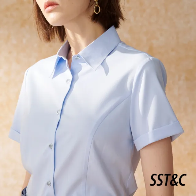 【SST&C 換季７５折】淺藍短袖修身襯衫7562404002