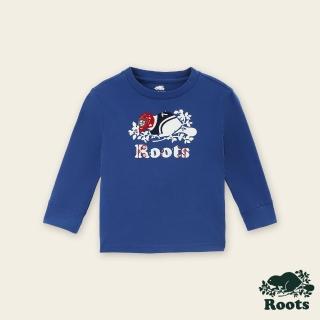 【Roots】Roots 小童-冬日海狸系列 佳節海狸長袖T恤(藍色)