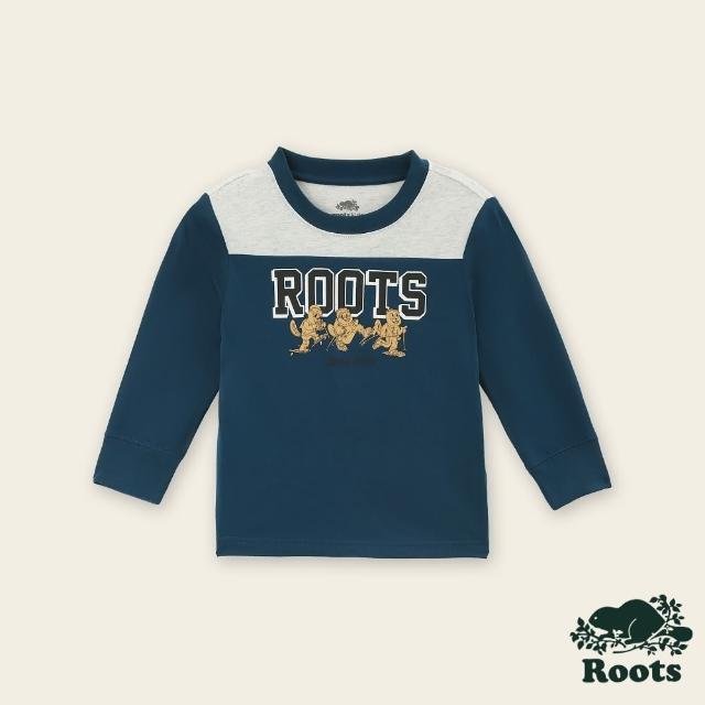 【Roots】Roots 小童-冬日海狸系列 滑雪海狸有機棉長袖上衣(藍色)