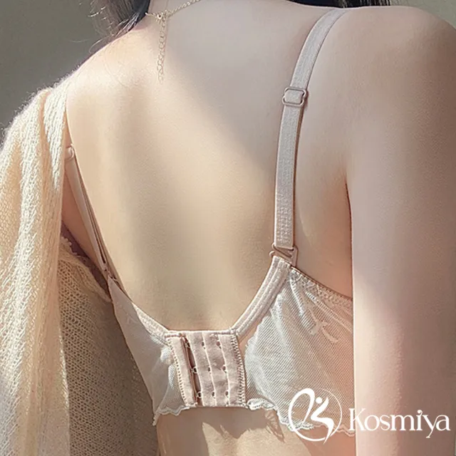 【Kosmiya】1件組 法式簍空V型美背無鋼圈內衣(4色可選 S/M/L/XL)
