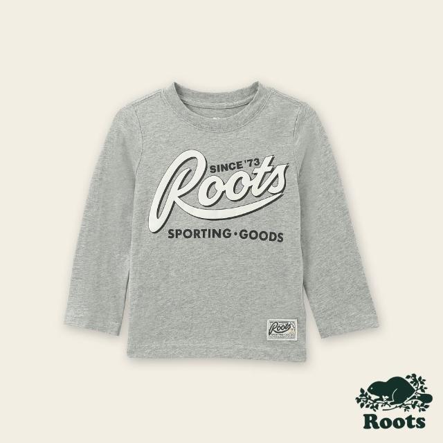 【Roots】Roots小童-復古翻玩系列 草寫文字長袖上衣(灰色)