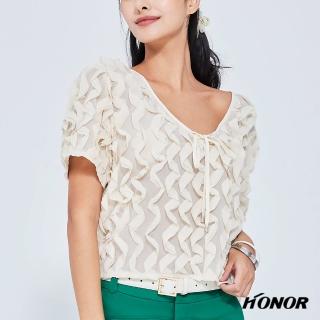【HONOR 山形屋】立體波形綁帶短版雪紡上衣