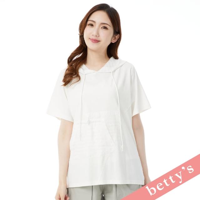 【betty’s 貝蒂思】百搭透膚格紋拼接連帽T-shirt(米白)