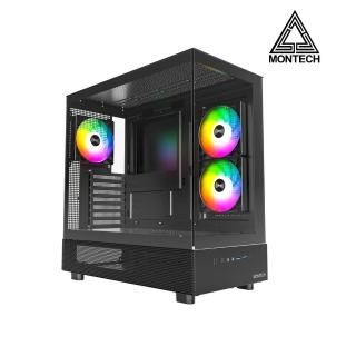 【MONTECH】君主 XR 黑 全景玻璃透側機殼(ATX/內建風扇側2後1/無A柱)