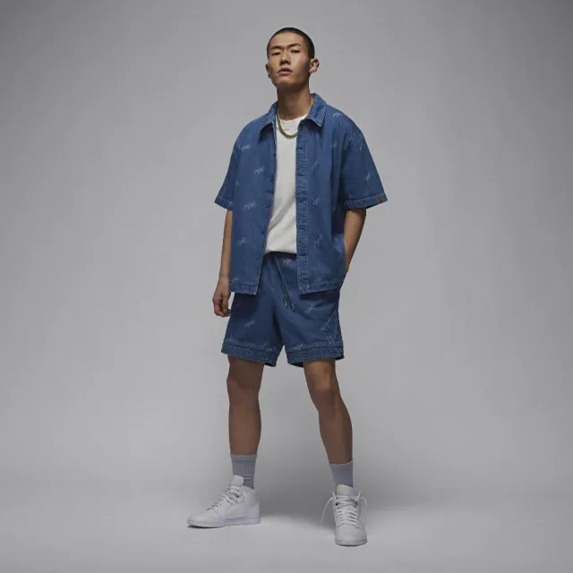 【NIKE 耐吉】上衣 男款 短袖襯衫 AJ 喬丹 AS M J FLT HRTG DENIM AOP TOP 藍 FN4654-436