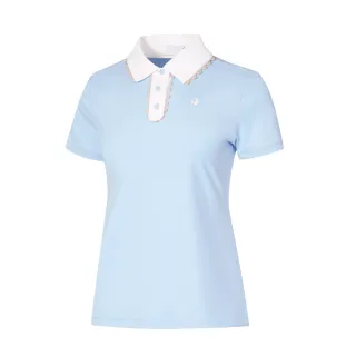 【LE COQ SPORTIF 公雞】高爾夫系列 女款淺藍色特色滾邊涼感防曬短袖衫 QLT2T209