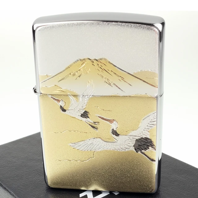 Zippo 日系~傳統藝術-鶴富士圖案電鑄板貼片加工打火機 