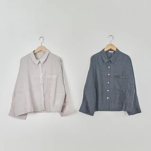 【MOSS CLUB】日本素材橫條微透短版襯衫上衣(黑 白 灰)
