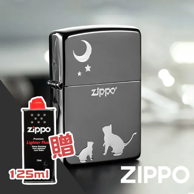 【Zippo】OUTLET商品-望月貓咪-黑冰銀防風打火機(表面深色黑點 實際狀況詢問確認後再下單)