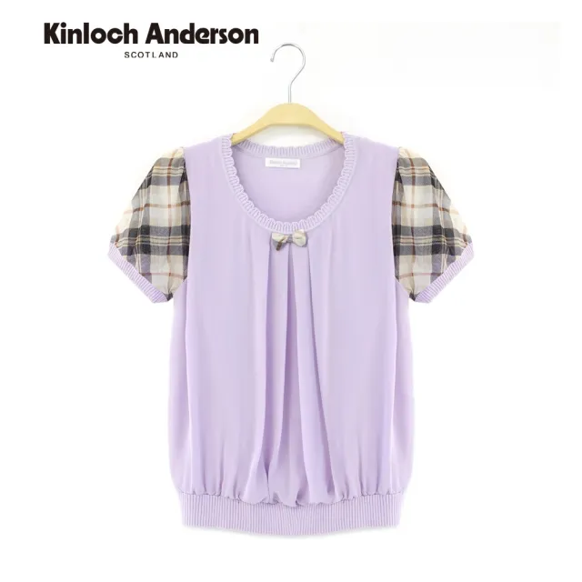 【Kinloch Anderson】小花領雪紡拼接針織短袖上衣 金安德森女裝(KA0485909)