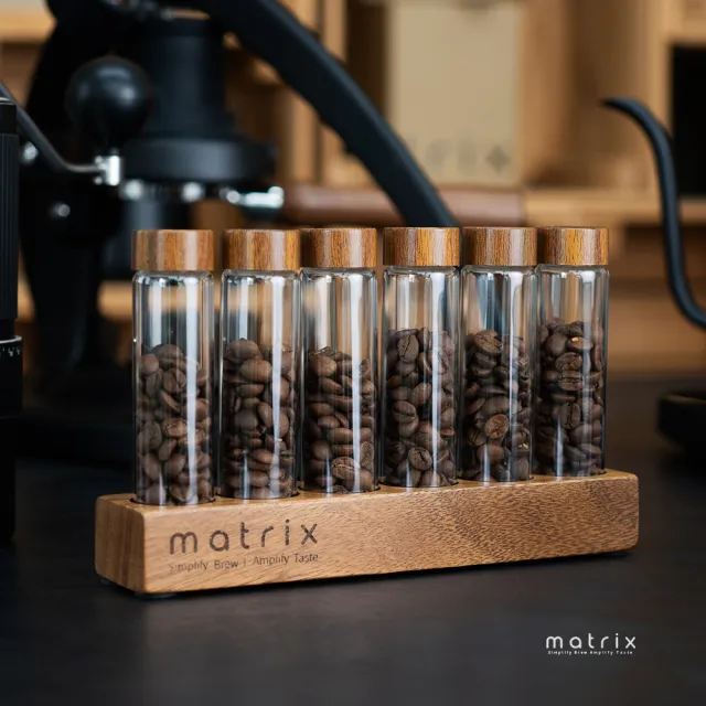 【Matrix】胡桃木蓋咖啡豆玻璃試管密封保存罐 6入組(咖啡豆 密封罐 試管)