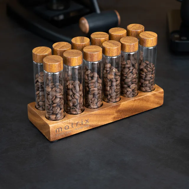 【Matrix】胡桃木蓋咖啡豆玻璃試管密封保存罐 12入組(咖啡豆 密封罐 試管)