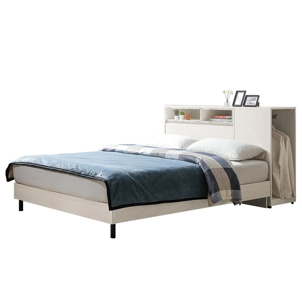【Hampton 漢汀堡】茹伊5尺雙人床組-組合床頭箱式(雙人床/床頭箱/床架/床組)