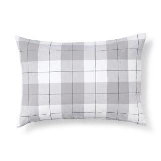 【MUJI 無印良品】柔舒水洗棉枕套/50/灰格紋 52*95cm 圓柱形