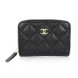 【CHANEL 香奈兒】經典小香菱格紋雙C LOGO皮革零錢包/卡片包 黑色(多款可選)