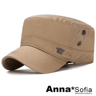 【AnnaSofia】防曬遮陽運動老帽鴨舌帽街舞嘻哈潮帽棒球帽軍帽-飛鷹飾標純棉 現貨(卡其系)