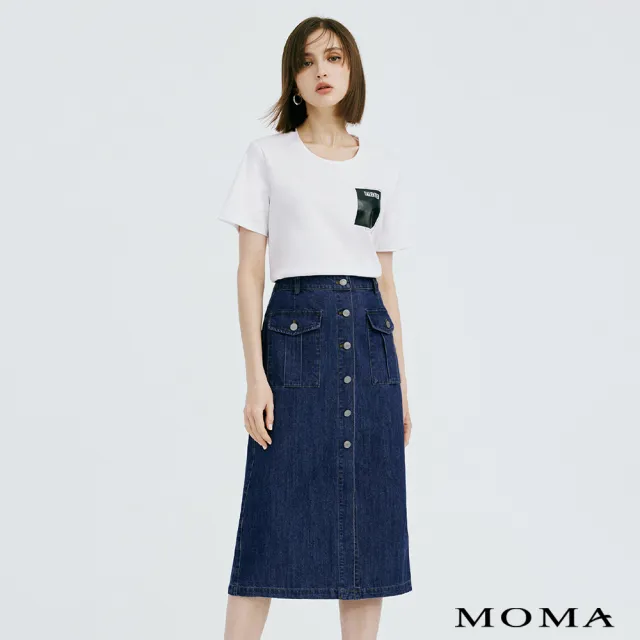 【MOMA】帥氣排釦牛仔裙(藍色)