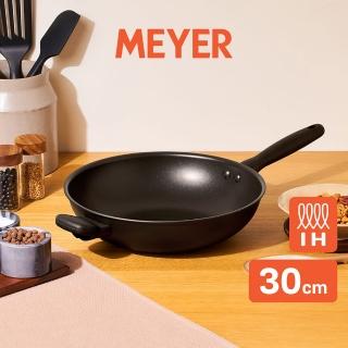 【MEYER 美亞】鎧甲系列全黑陽極陶瓷不沾鍋炒鍋30cm(IH/電磁爐適用)