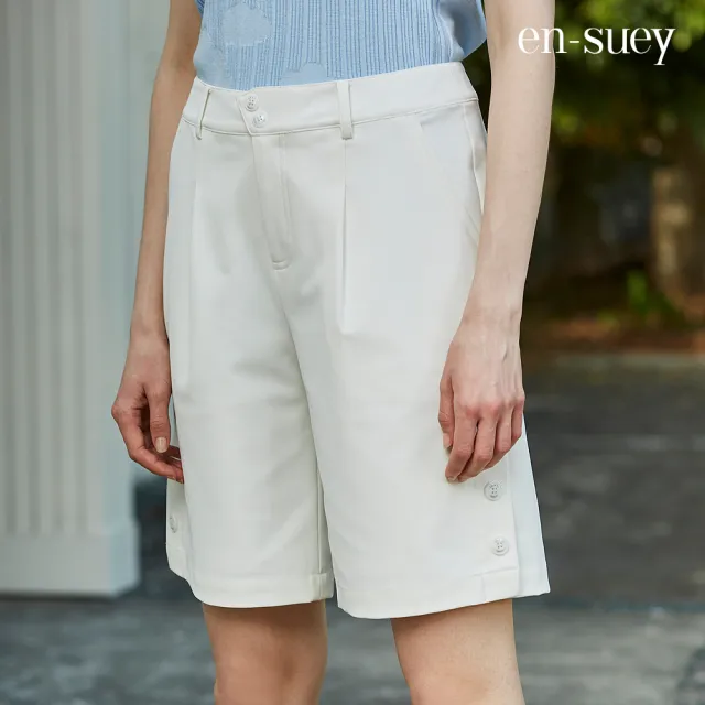 【en-suey 銀穗】腰頭設計五分短褲-女
