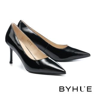 【BYHUE】高階大人感純色牛軟漆皮軟芯尖頭高跟鞋(黑)