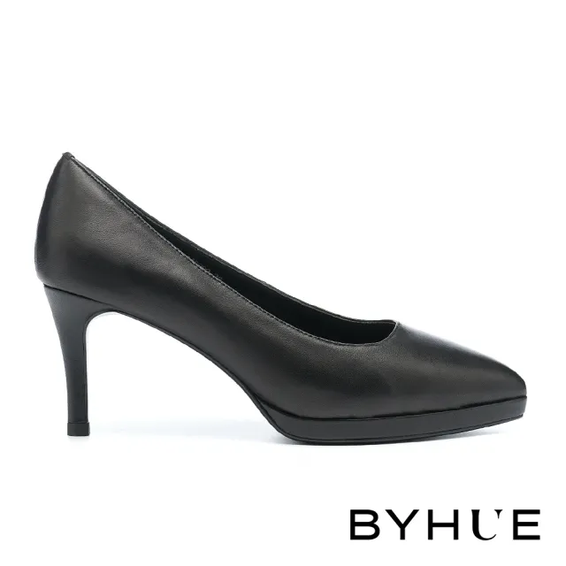 【BYHUE】極簡大人感純色羊皮軟芯尖頭高跟鞋(黑)