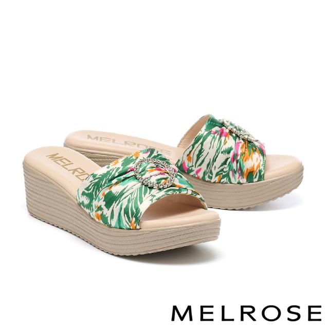 【MELROSE】美樂斯 夏日輕旅 豔夏圓鑽釦花布輕量厚底拖鞋(綠)