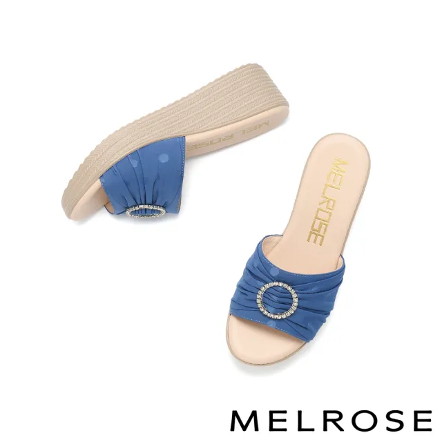 【MELROSE】美樂斯 夏日輕旅 豔夏圓鑽釦花布輕量厚底拖鞋(藍)