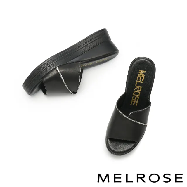 【MELROSE】美樂斯 輕奢日常閃鑽寬版厚底高跟拖鞋(黑)