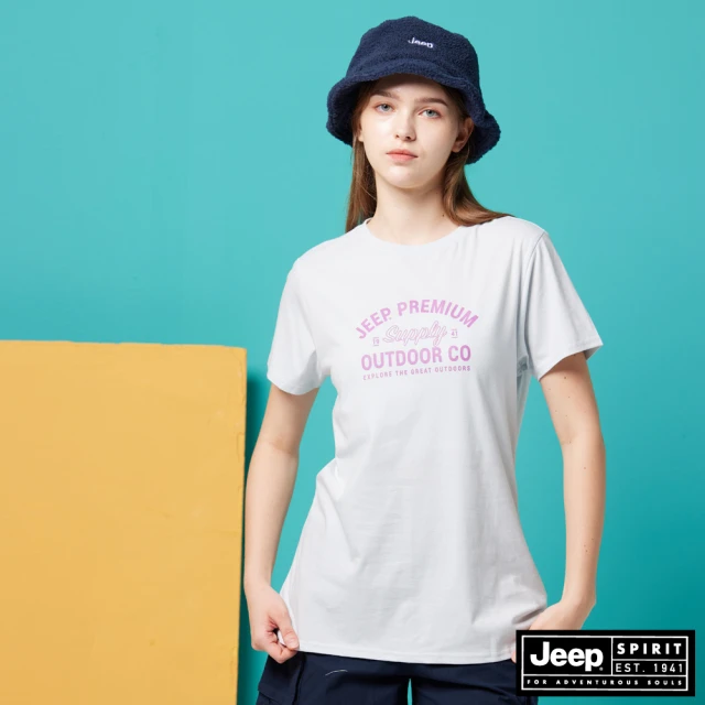 JEEP 女裝 OUTDOOR文字印花短袖T恤(藍色)