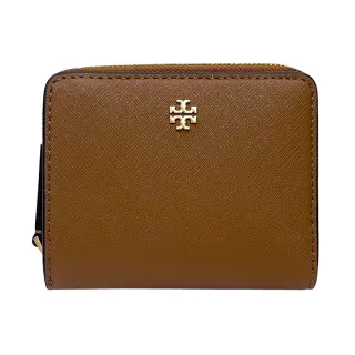 【TORY BURCH】Emerson系列焦糖奶茶TB logo防刮牛皮零錢包短夾(147606-909)