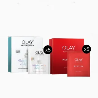 【OLAY 歐蕾】面膜雙星新客組-水感透白面膜5片+大紅瓶抗皺保濕面膜5片