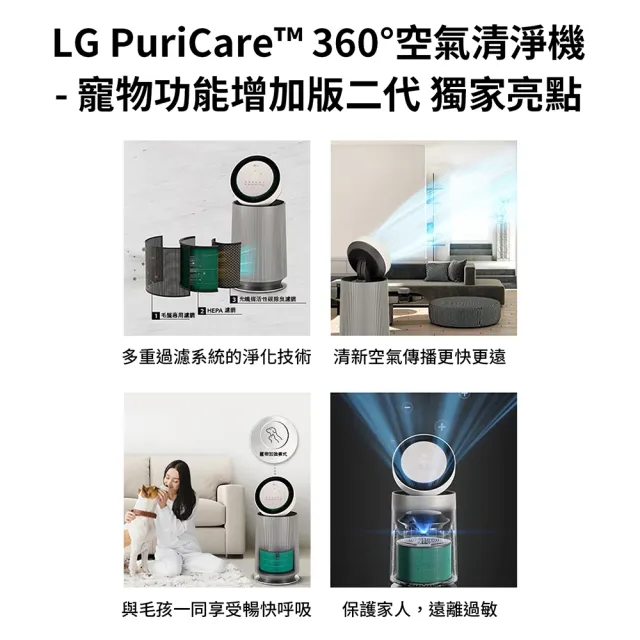 【LG 樂金】寵物版抗敏循環空氣清淨機-二代專業版(360°全室淨化/AS651DBY0/UVnano)